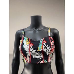 B.O.G Collective Smocked‎ Crop Top Tropical Print Black Size XS
